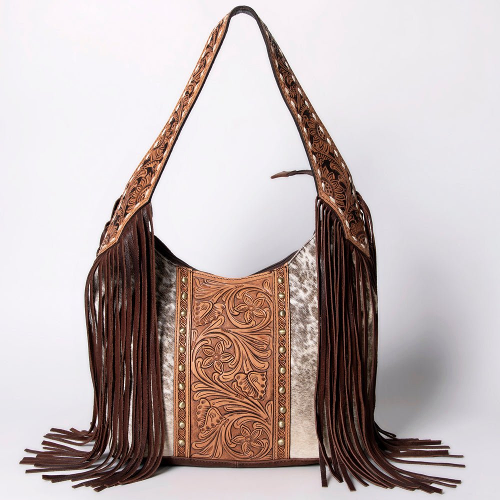 Western Style Leather Hobo Handbag With Hair On Cowhide