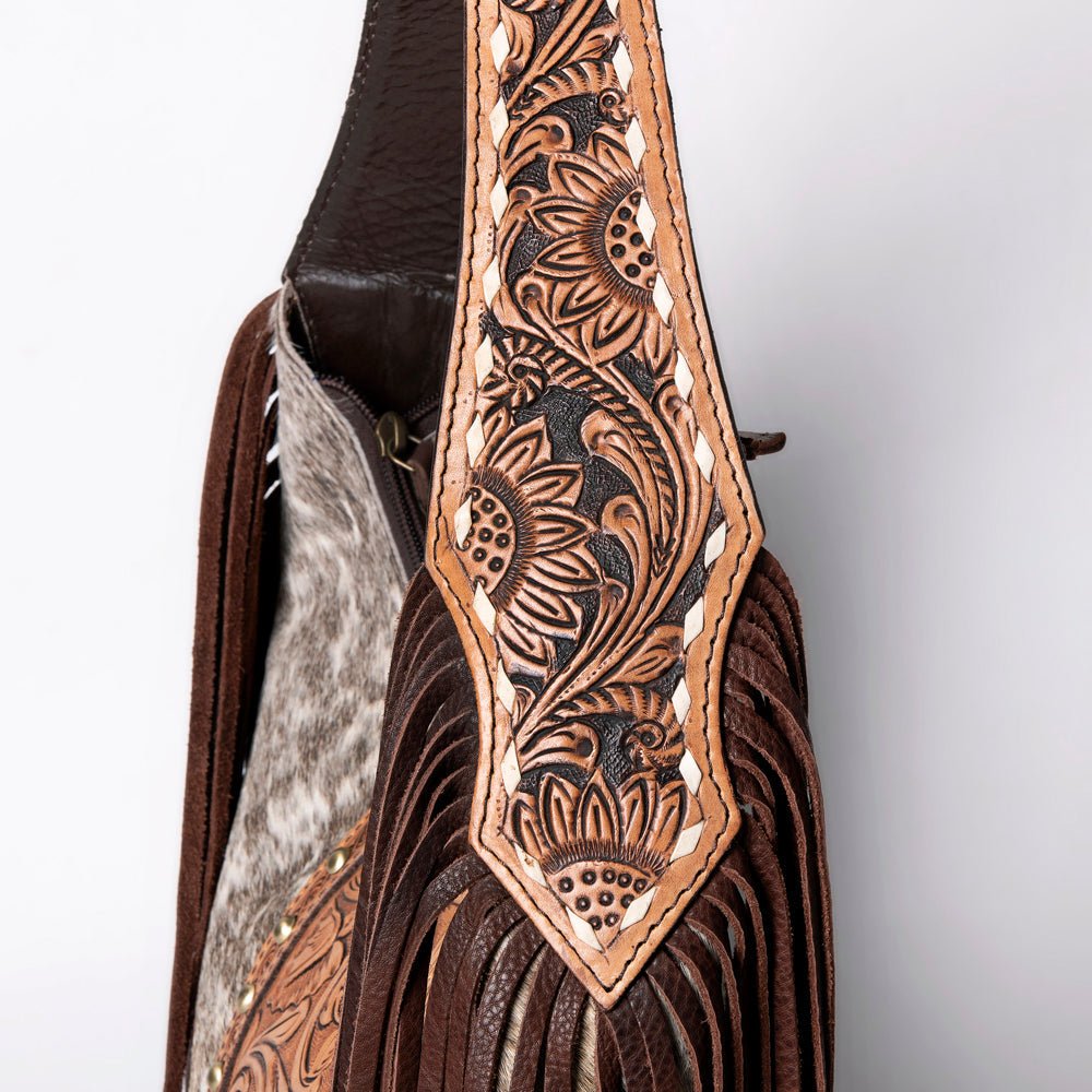 Western Style Leather Hobo Handbag With Hair On Cowhide