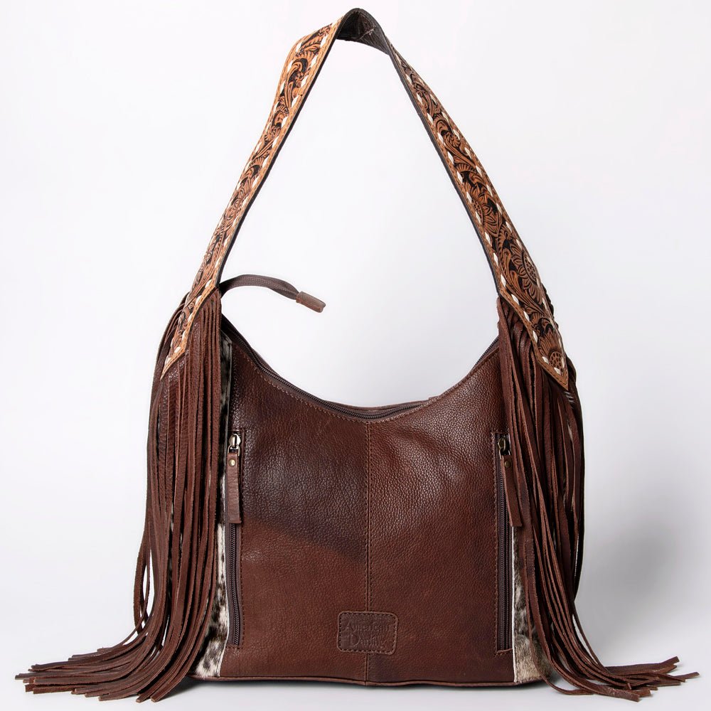 Western Style Leather Hobo Handbag With Hair On Cowhide
