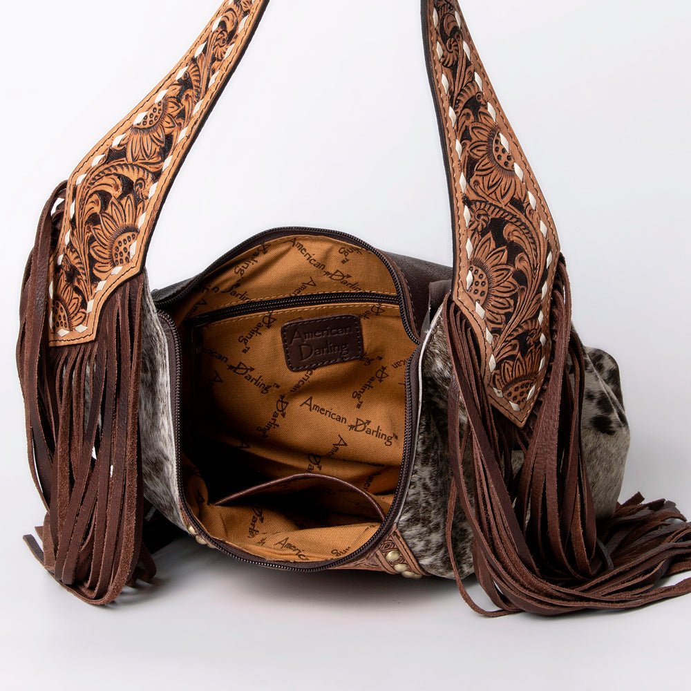 Western Style Leather Hobo Handbag With Hair On Cowhide