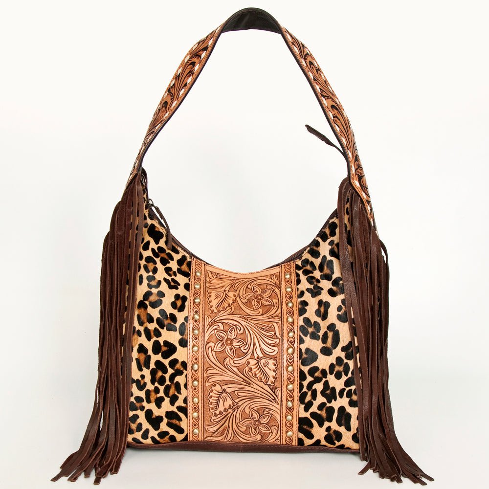 Western Style Leather Hobo Handbag With Hair On Cowhide
