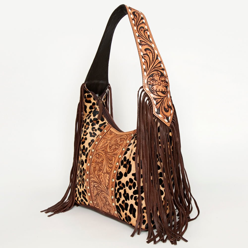 Western Style Leather Hobo Handbag With Hair On Cowhide