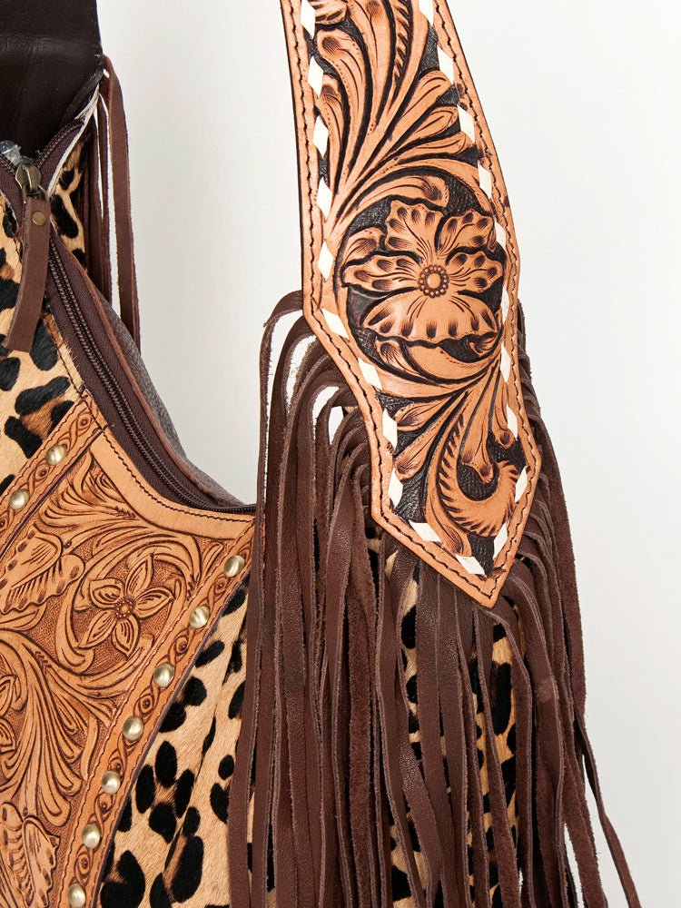 Western Style Leather Hobo Handbag With Hair On Cowhide