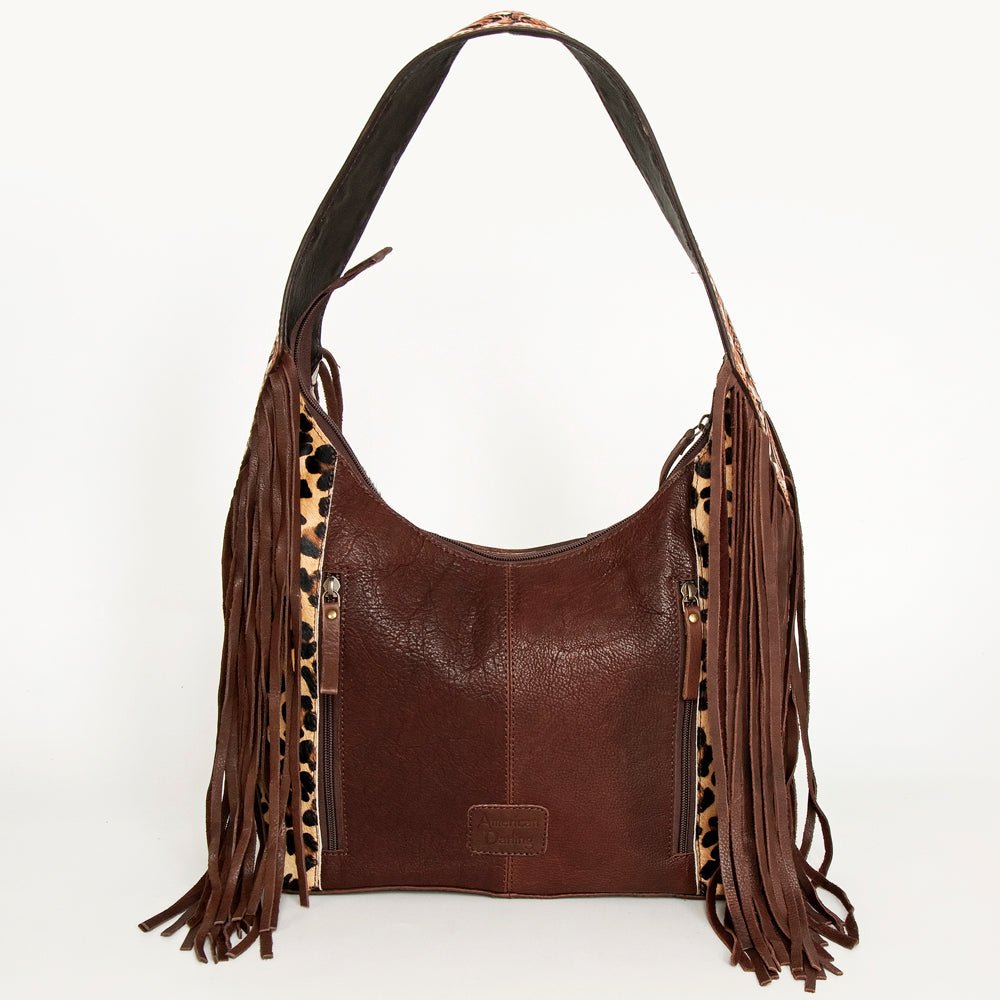 Western Style Leather Hobo Handbag With Hair On Cowhide