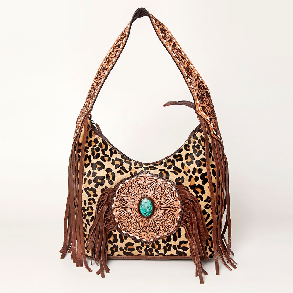 Western Style Leather Hobo Handbag With Hair On Cowhide