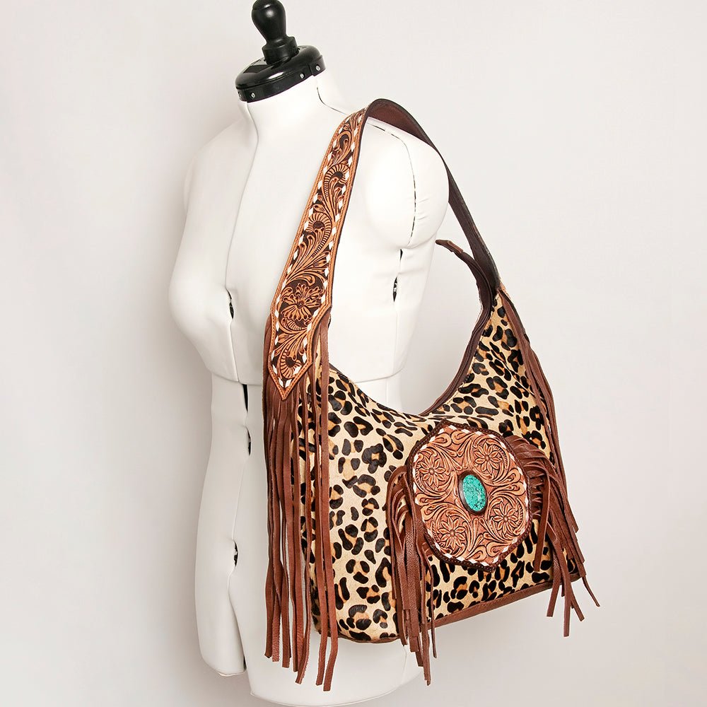 Western Style Leather Hobo Handbag With Hair On Cowhide