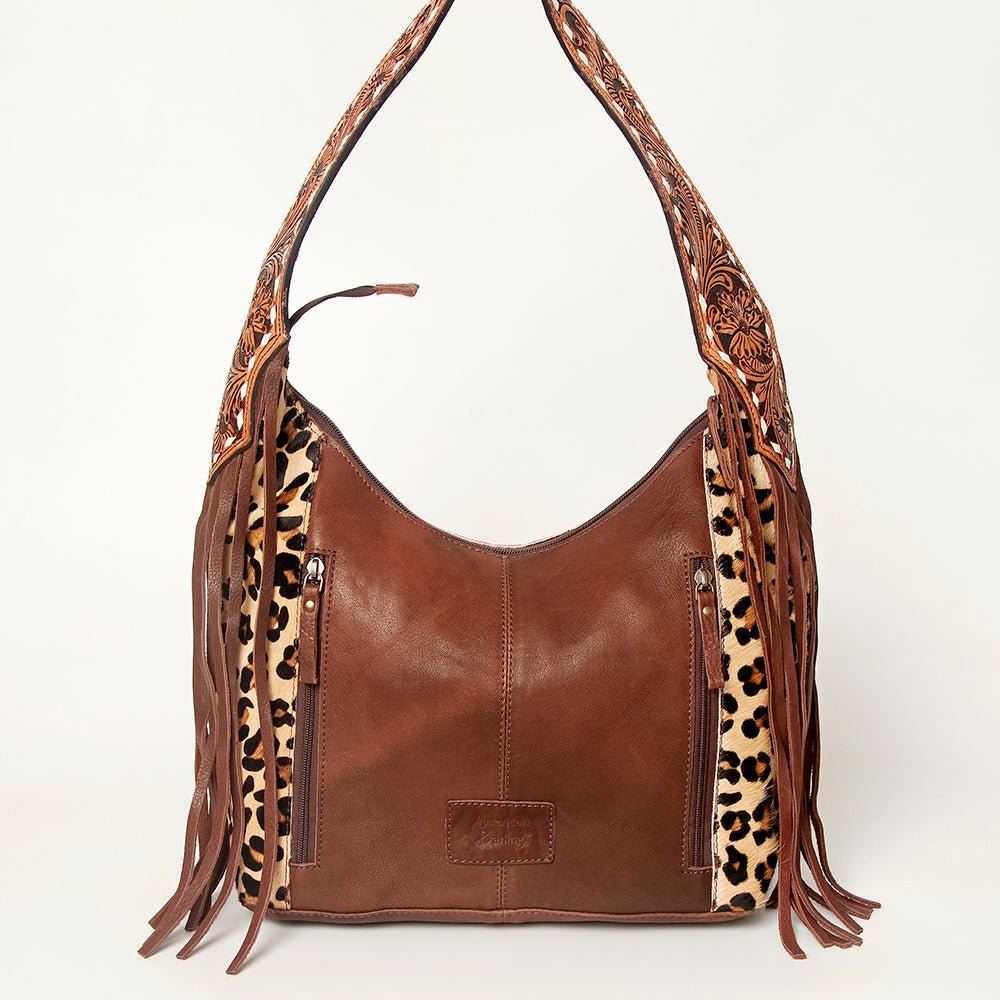 Western Style Leather Hobo Handbag With Hair On Cowhide