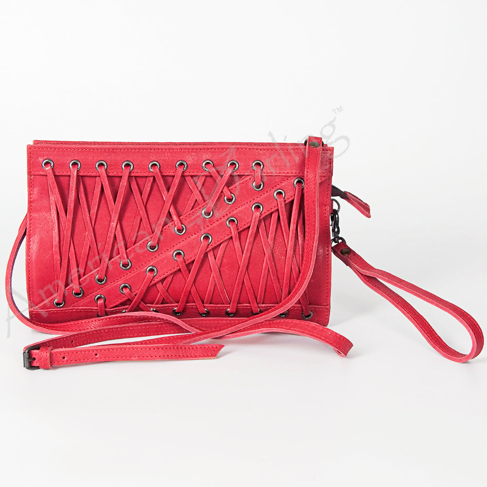 American Darling Wallet Bag Genuine Vegetable Tanned Leather Western Purse with Lace-Up Detail and YKK Zipper