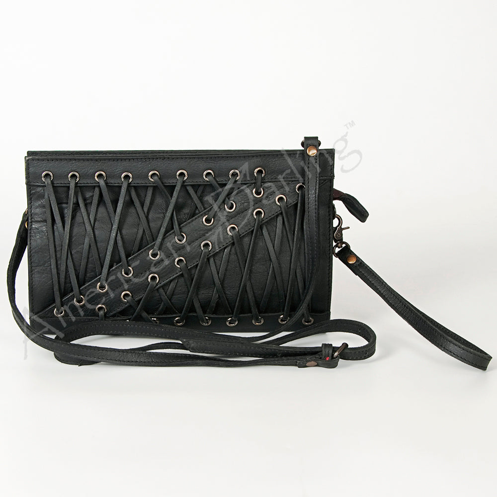 American Darling Wallet Bag Genuine Vegetable Tanned Leather Western Purse with Lace-Up Detail and YKK Zipper