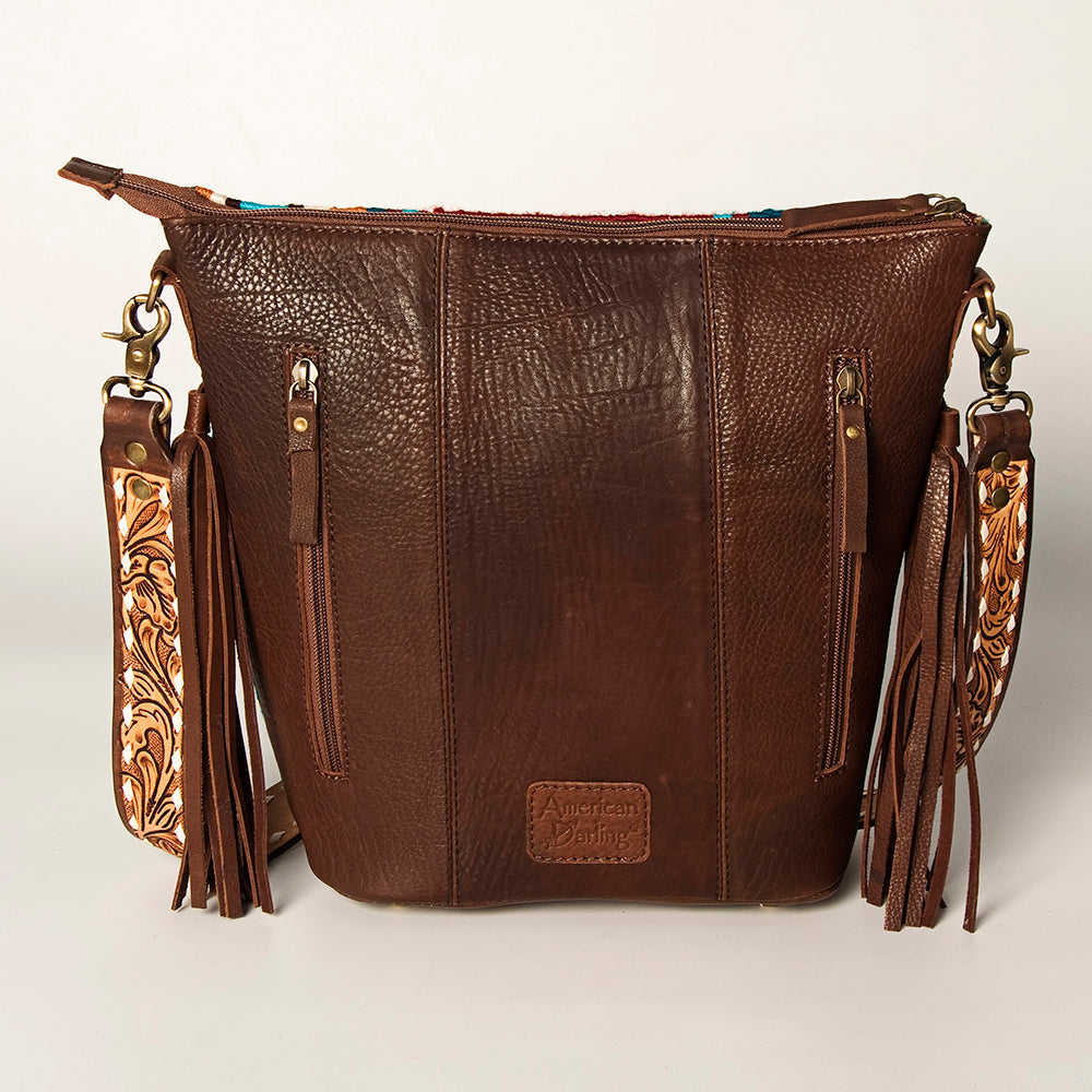 American Darling Fringed Saddle Blanket Large Cross body Bag Eco-Friendly Genuine Leather Floral Tooled YKK Zipper
