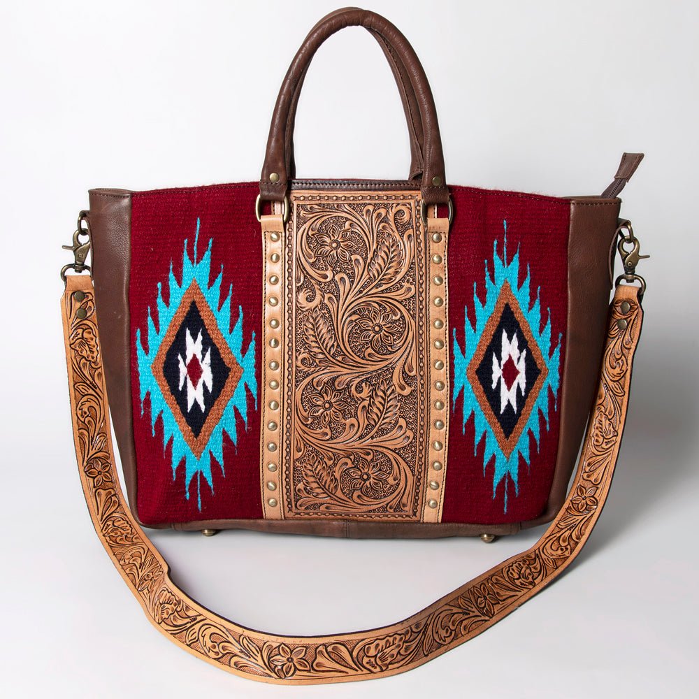 American Darling Briefcase Hand Tooled Saddle Blanket Genuine Leather