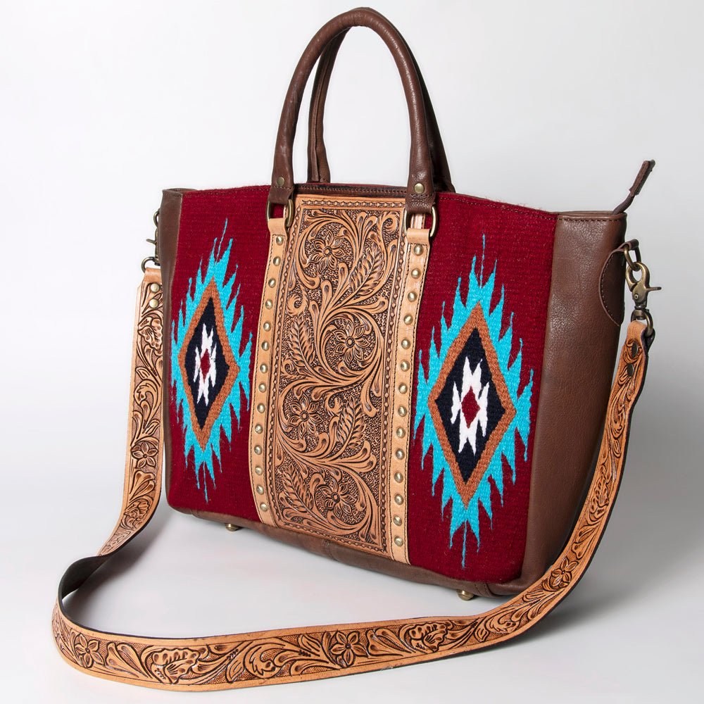 American Darling Briefcase Hand Tooled Saddle Blanket Genuine Leather
