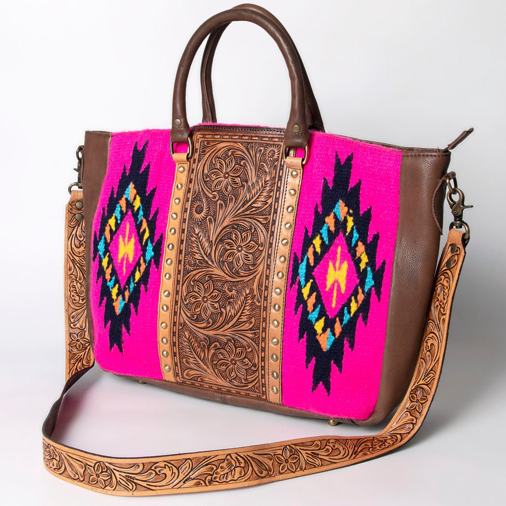 American Darling Briefcase Hand Tooled Saddle Blanket Genuine Leather