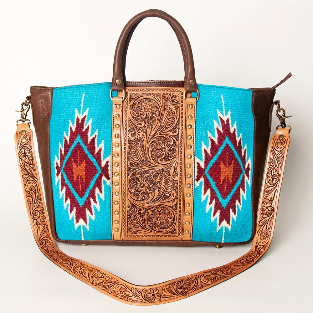 American Darling Briefcase Hand Tooled Saddle Blanket Genuine Leather