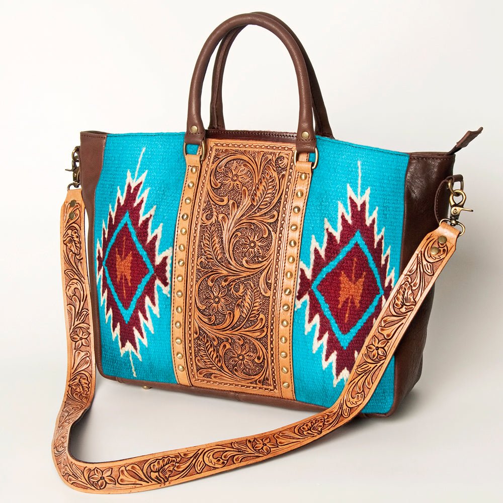 American Darling Briefcase Hand Tooled Saddle Blanket Genuine Leather