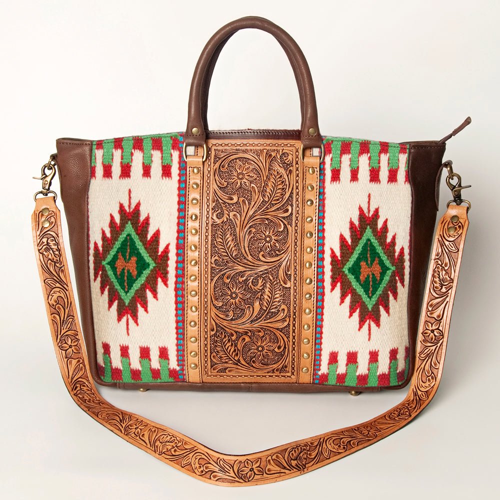 American Darling Briefcase Hand Tooled Saddle Blanket Genuine Leather