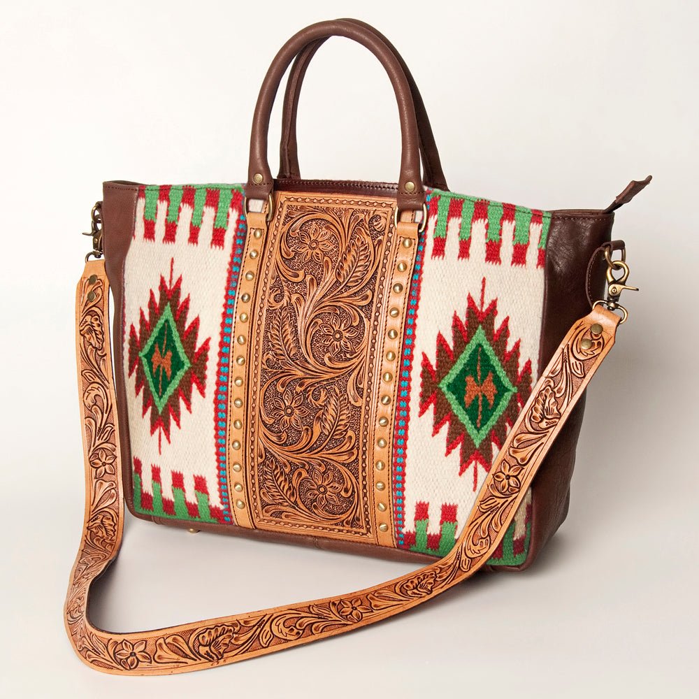 American Darling Briefcase Hand Tooled Saddle Blanket Genuine Leather