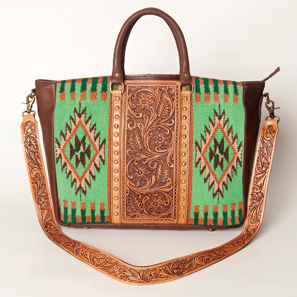 American Darling Briefcase Hand Tooled Saddle Blanket Genuine Leather
