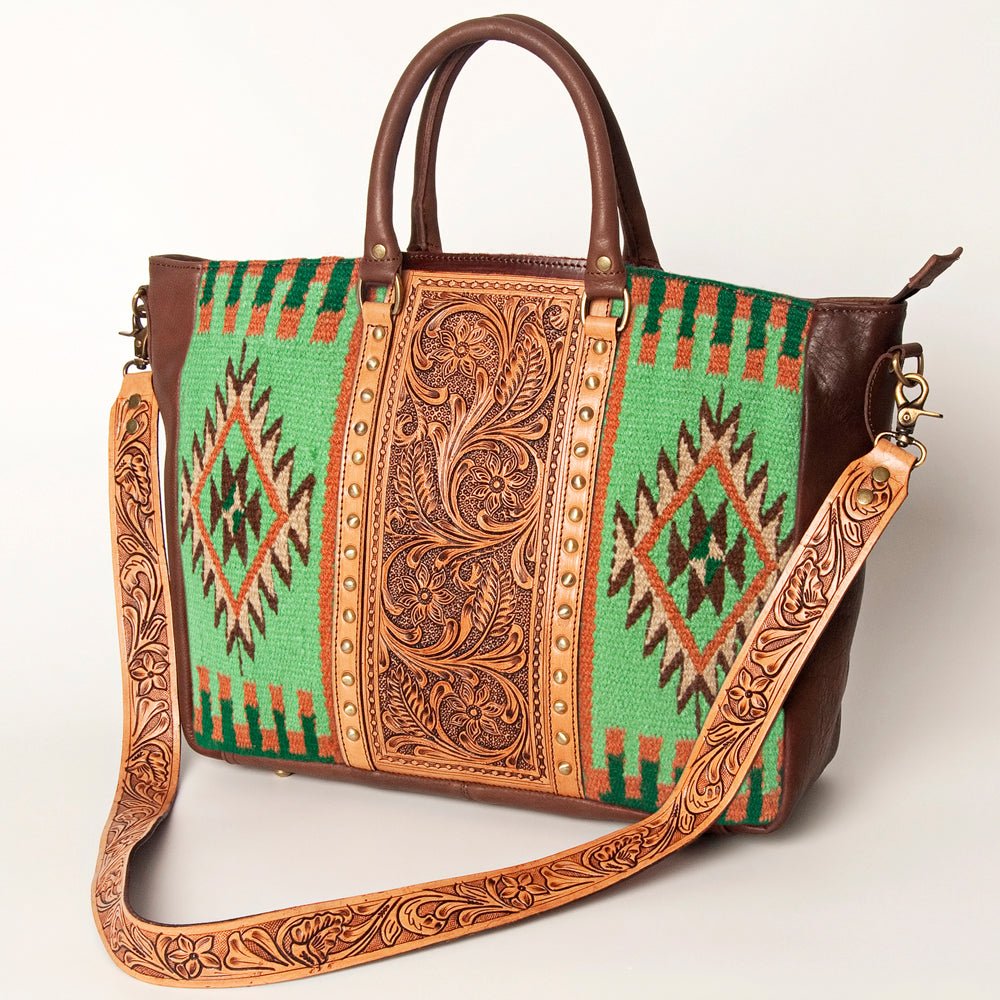 American Darling Briefcase Hand Tooled Saddle Blanket Genuine Leather