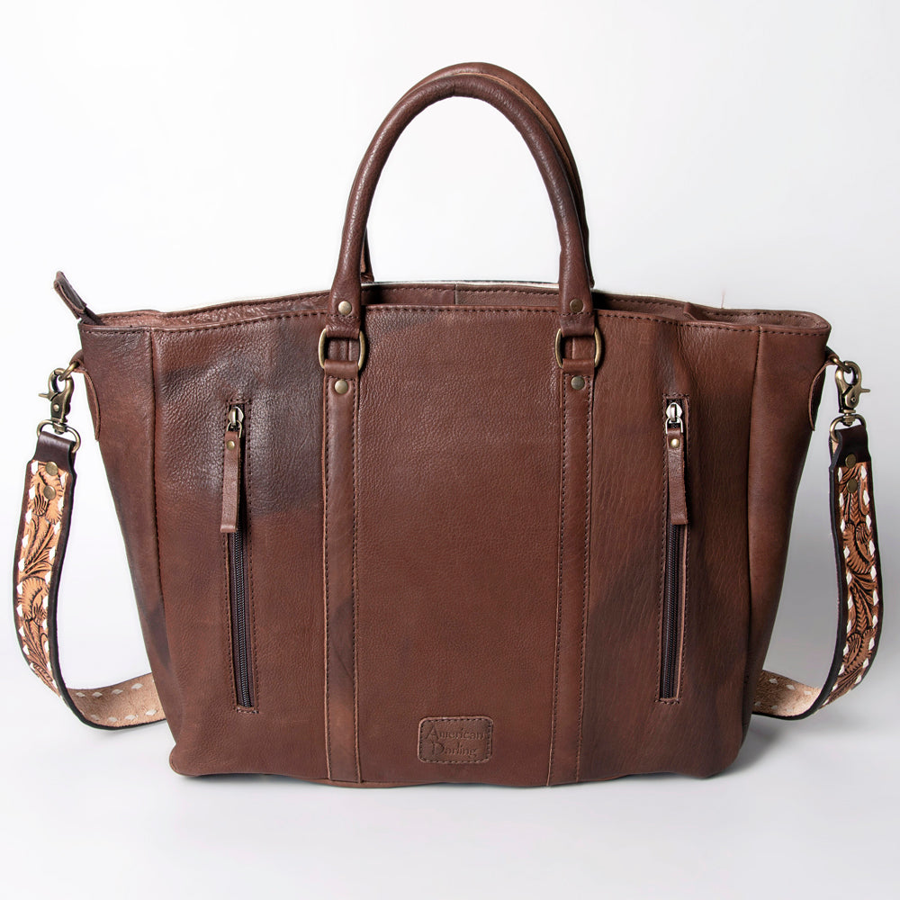 American Darling Hand Tooled Floral Carved Saddle Blanket Tote Bag Eco-Friendly Genuine Leather YKK Zipper