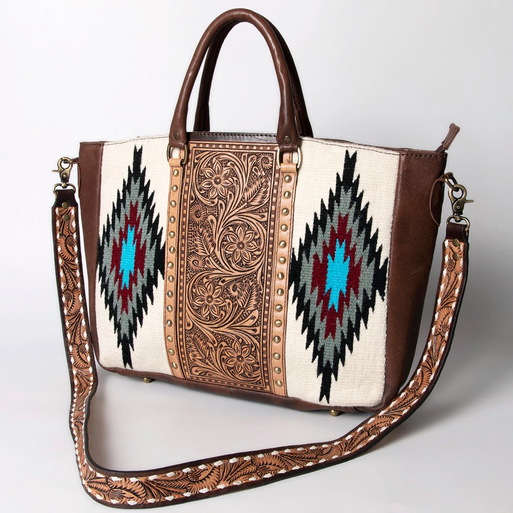 American Darling Briefcase Hand Tooled Saddle Blanket Genuine Leather