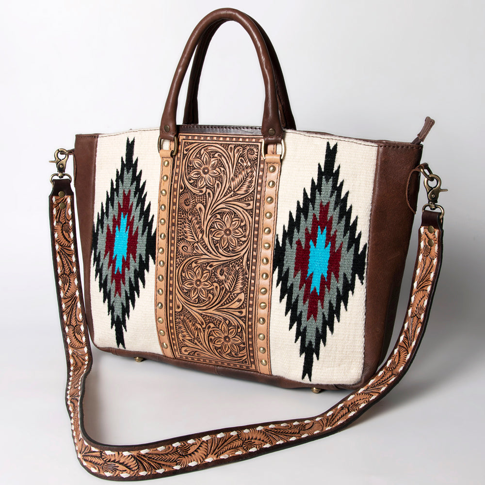 American Darling Hand Tooled Floral Carved Saddle Blanket Tote Bag Eco-Friendly Genuine Leather YKK Zipper