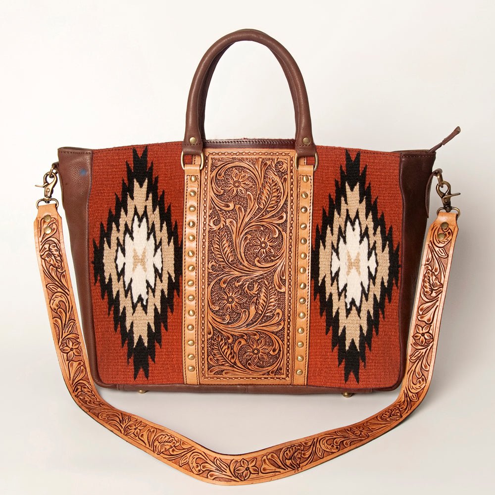 American Darling Briefcase Hand Tooled Saddle Blanket Genuine Leather
