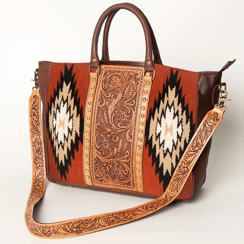 American Darling Briefcase Hand Tooled Saddle Blanket Genuine Leather
