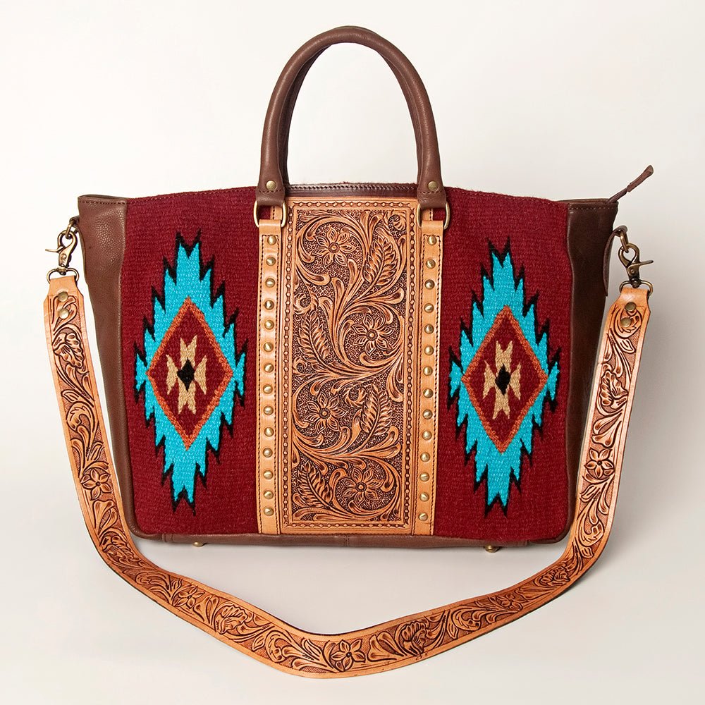 American Darling Briefcase Hand Tooled Saddle Blanket Genuine Leather
