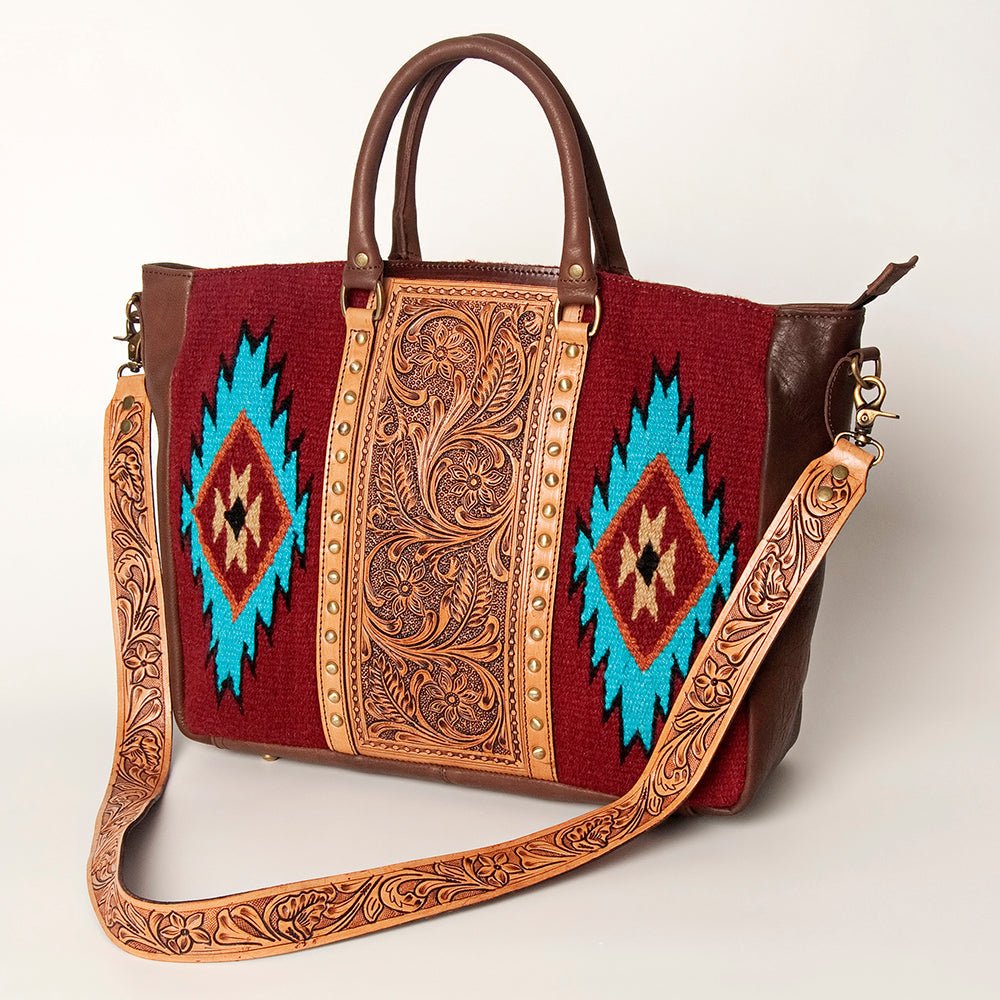 American Darling Briefcase Hand Tooled Saddle Blanket Genuine Leather