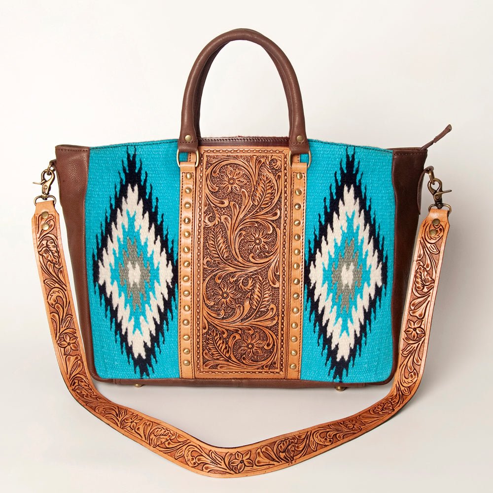 American Darling Briefcase Hand Tooled Saddle Blanket Genuine Leather