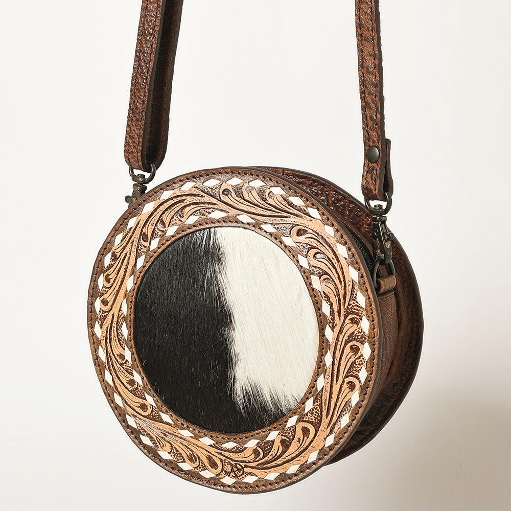 American Darling Canteen Bag Hand Tooled Hair on Genuine Leather Western Women | Handbag Purse Travel Clutch