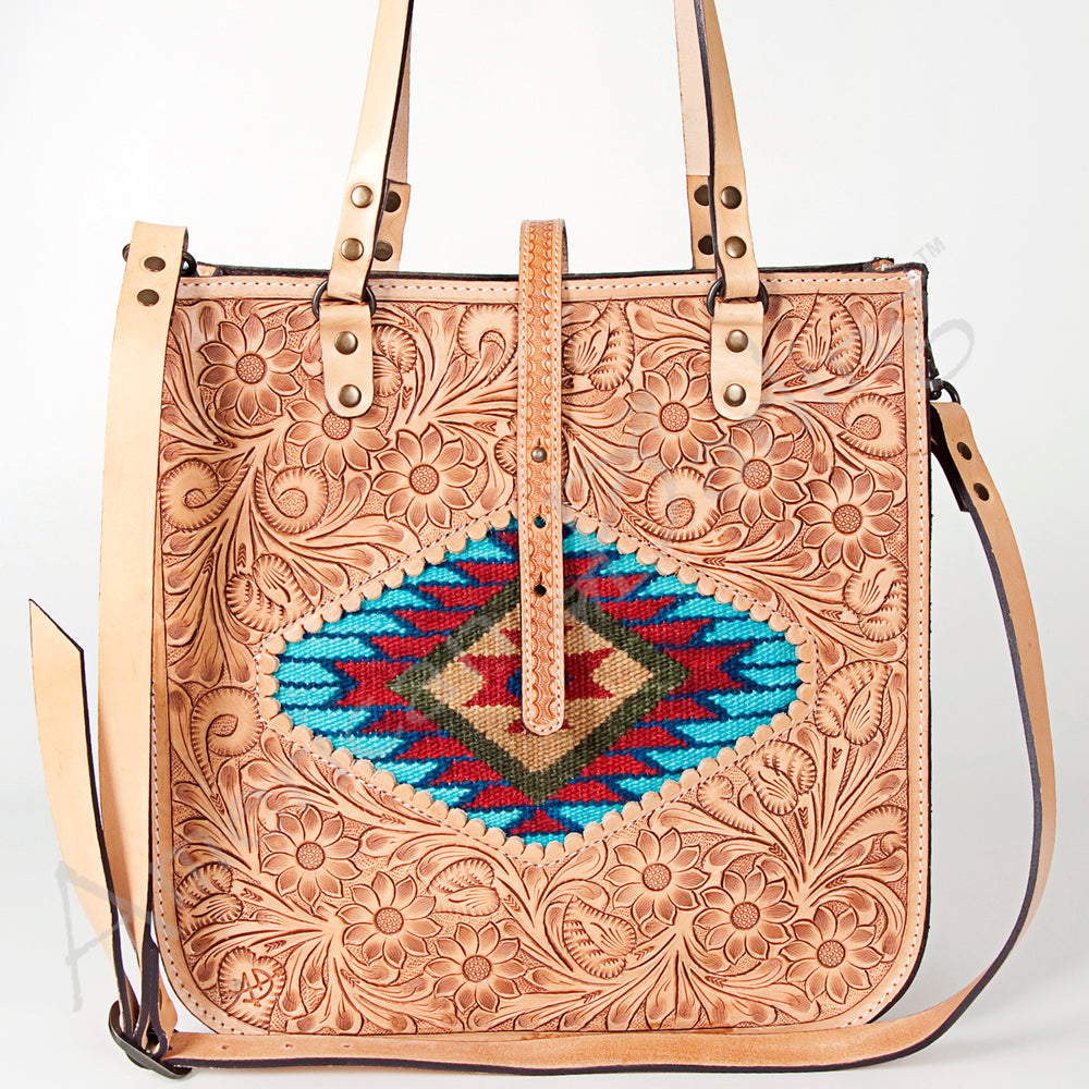 American Darling Hand-Tooled Saddle Blanket Leather Tote