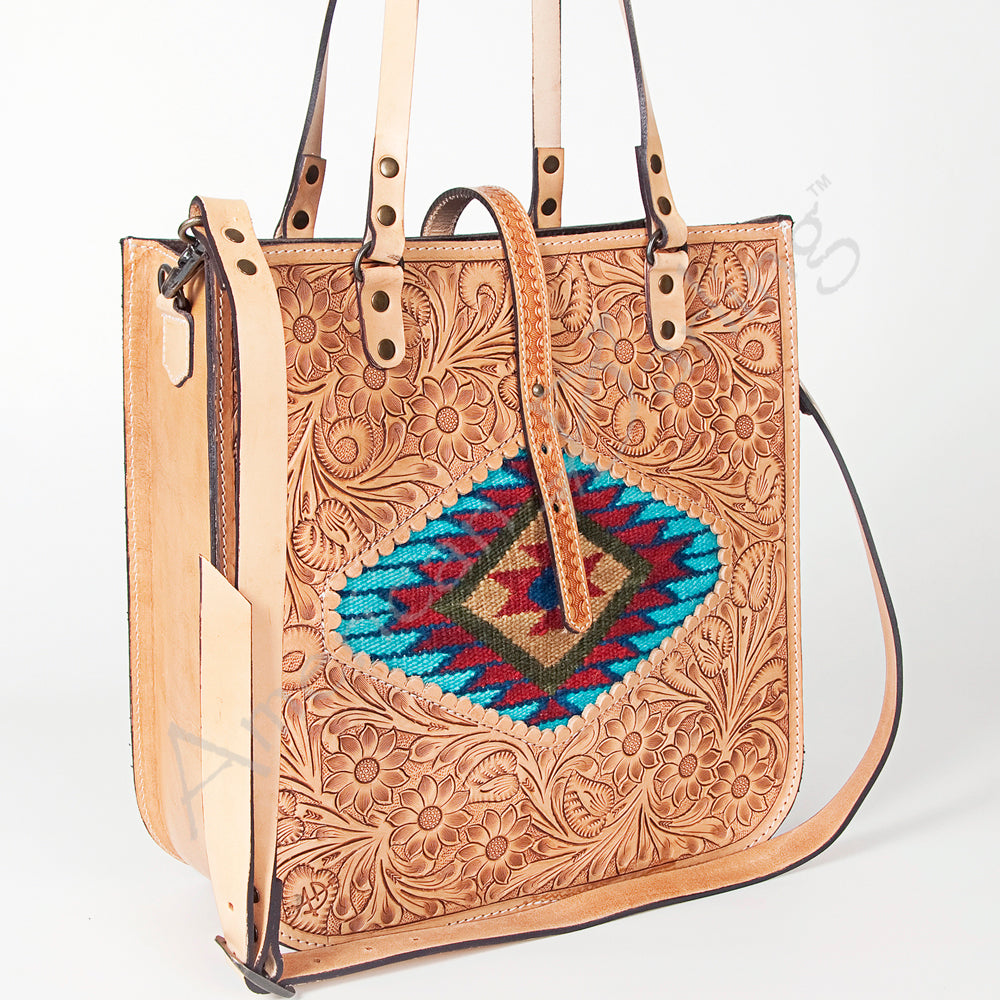 American Darling Hand-Tooled Saddle Blanket Leather Tote