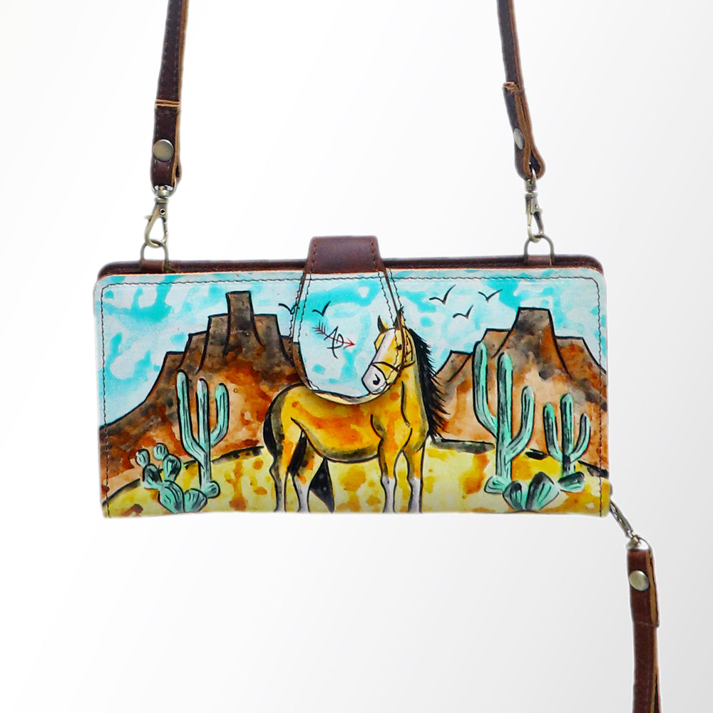 American Darling Wristlet Bag, Hand-Painted Genuine Leather, Western Vegetable Tanned Full Grain Leather Wallet Bag
