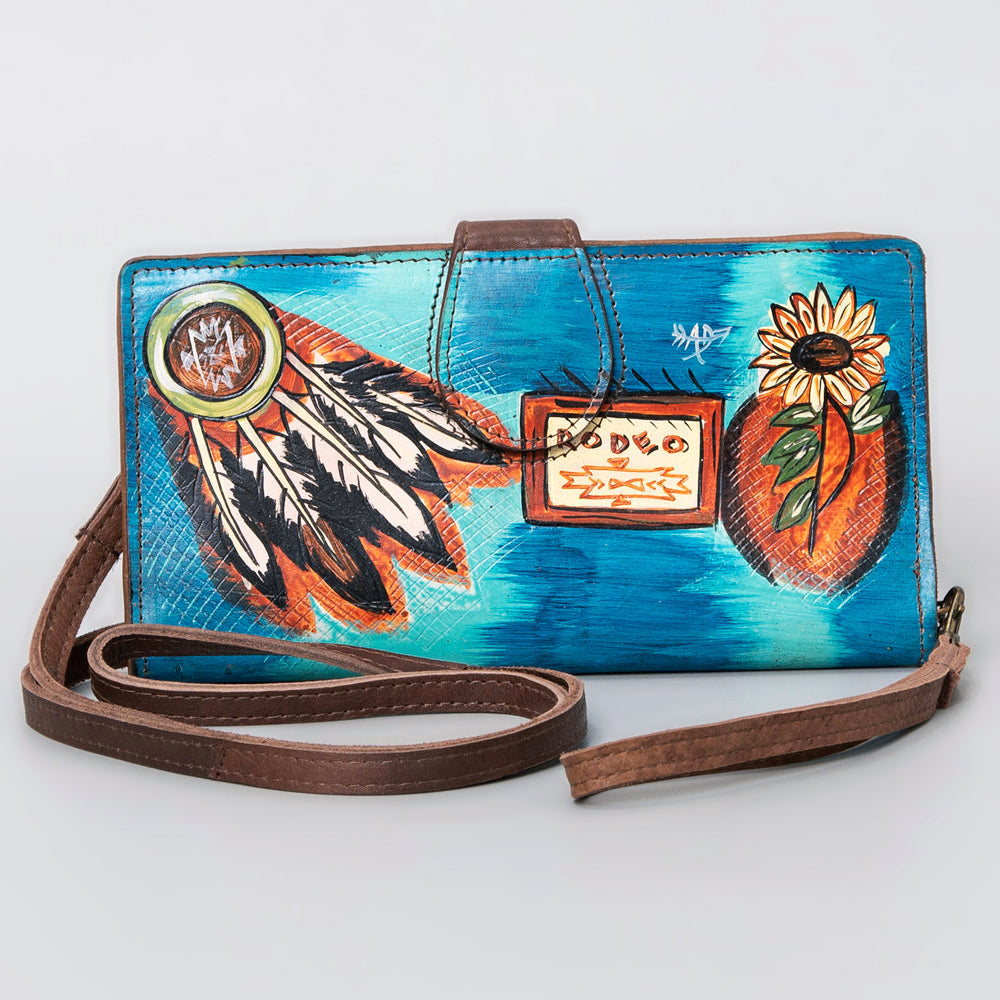 American Darling Wristlet Bag, Hand-Painted Genuine Leather, Western Vegetable Tanned Full Grain Leather Wallet Bag