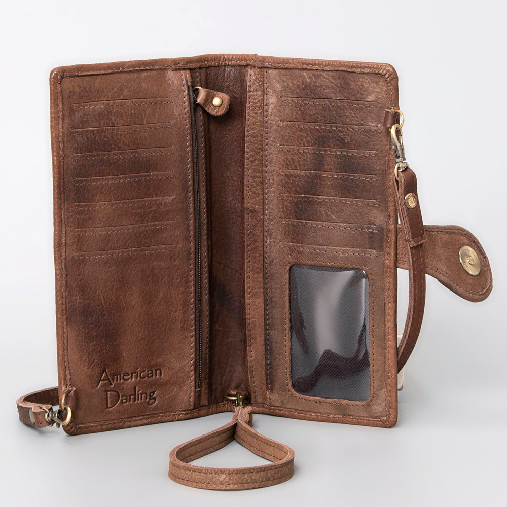 American Darling Wristlet Bag, Hand-Painted Genuine Leather, Western Vegetable Tanned Full Grain Leather Wallet Bag