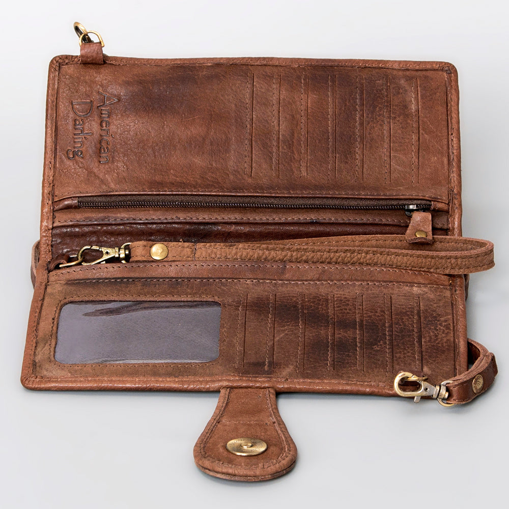 American Darling Wristlet Bag, Hand-Painted Genuine Leather, Western Vegetable Tanned Full Grain Leather Wallet Bag