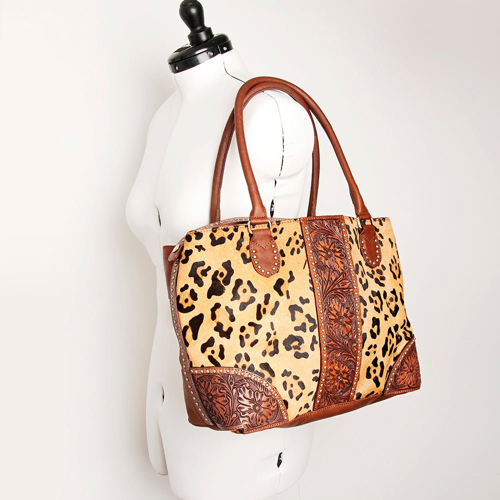 American Darling Tote Hand Tooled Hair-On Genuine Leather