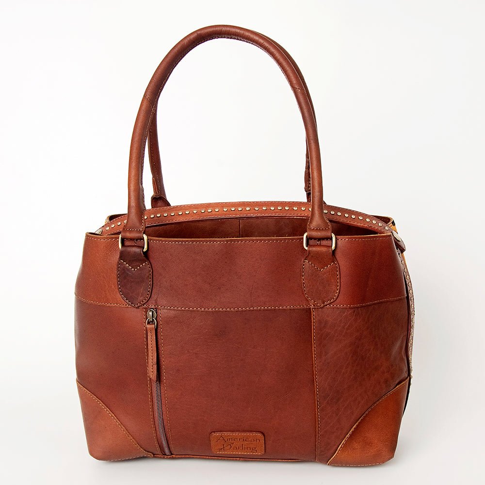 American Darling Tote Hand Tooled Hair-On Genuine Leather