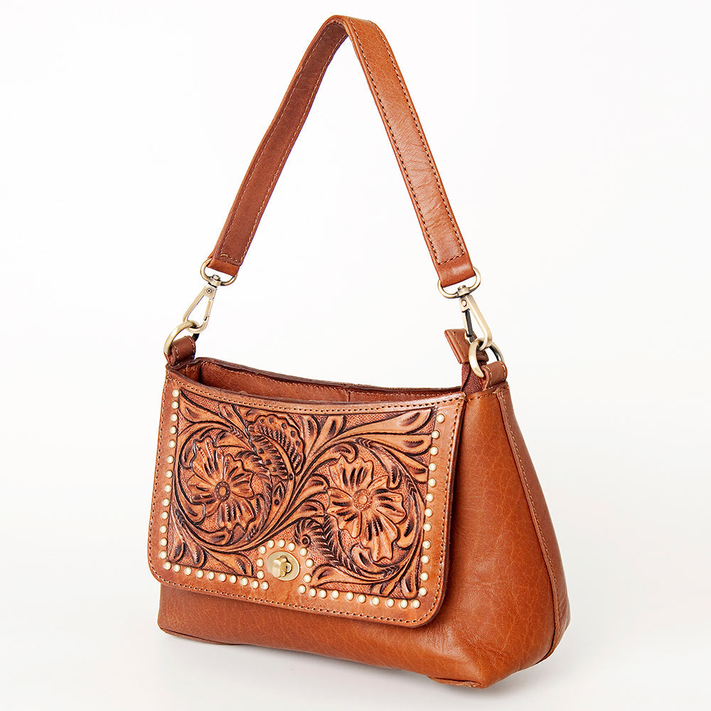 American Darling Hobo Bag, Hand-Tooled Floral Western Leather Purse with Hair-On Cowhide, 8.5in (H) X 12.5in (W)