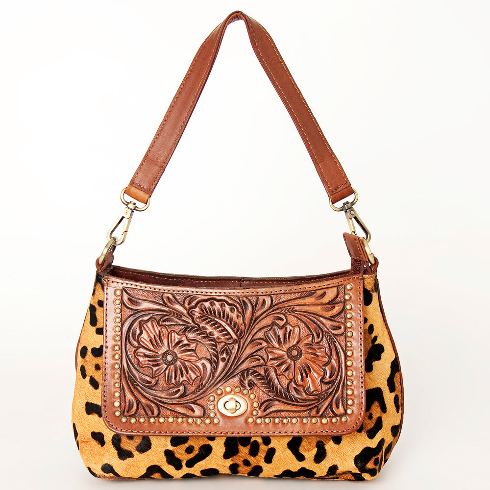 American Darling Hobo Bag, Hand-Tooled Floral Western Leather Purse with Hair-On Cowhide, 8.5in (H) X 12.5in (W)