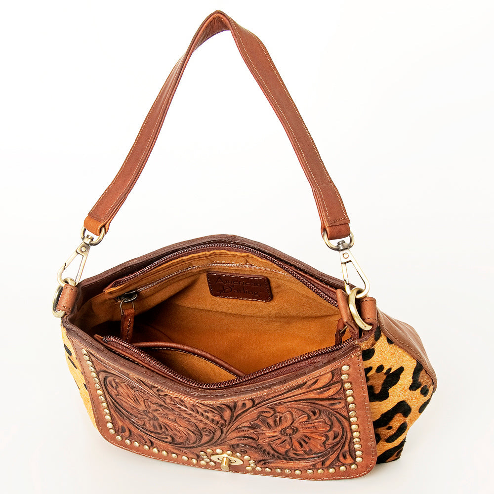American Darling Hobo Bag, Hand-Tooled Floral Western Leather Purse with Hair-On Cowhide, 8.5in (H) X 12.5in (W)