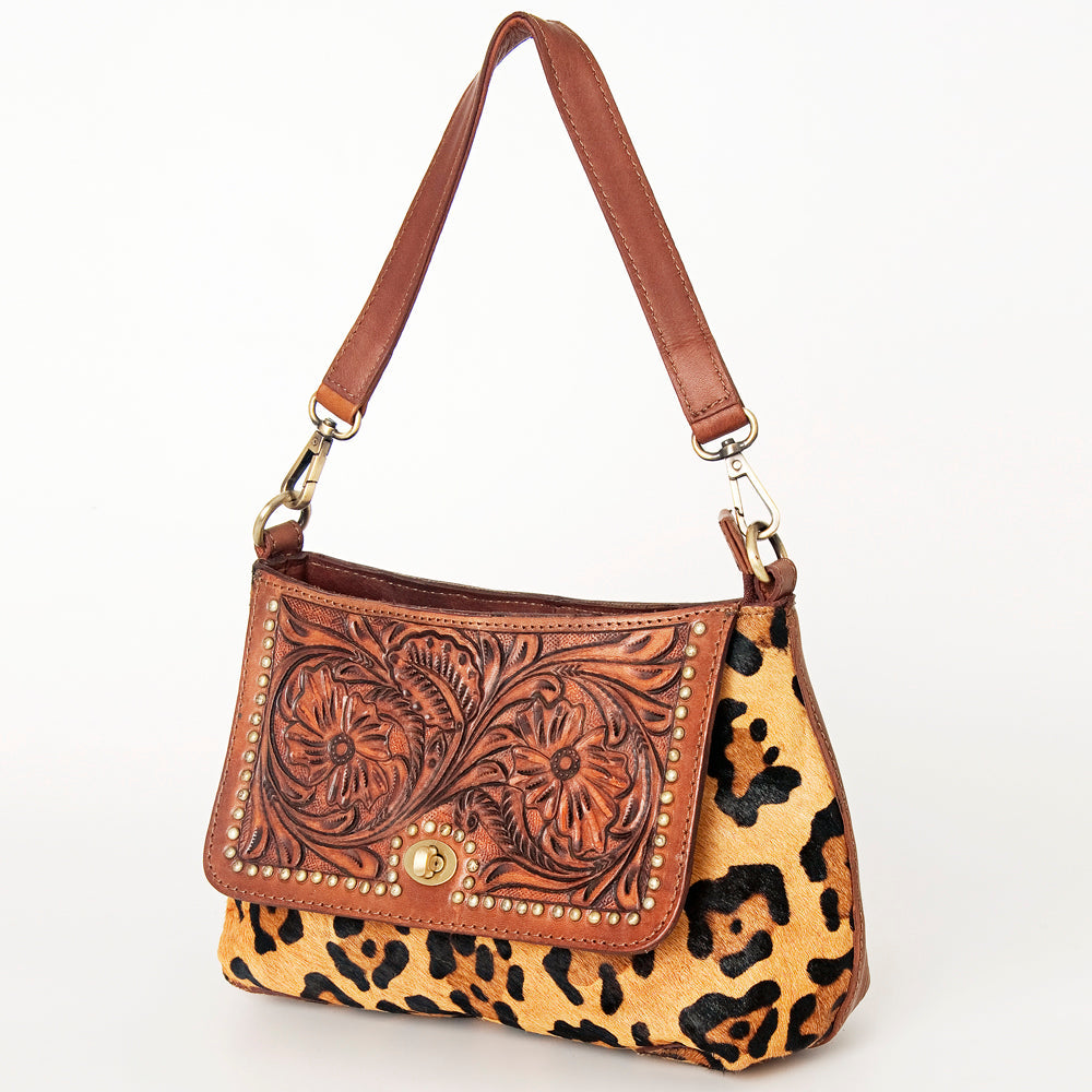 American Darling Hobo Bag, Hand-Tooled Floral Western Leather Purse with Hair-On Cowhide, 8.5in (H) X 12.5in (W)