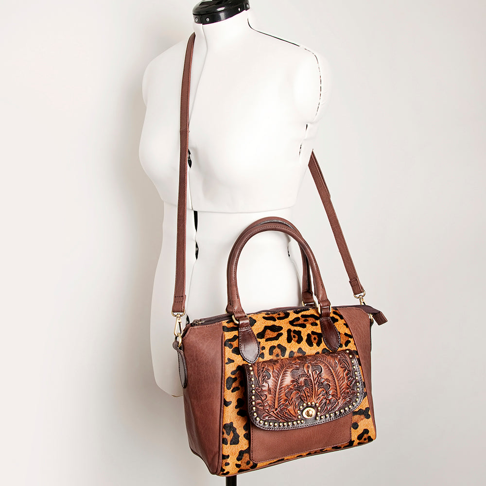 American Darling Hand-Tooled Hair-On Genuine Leather Tote