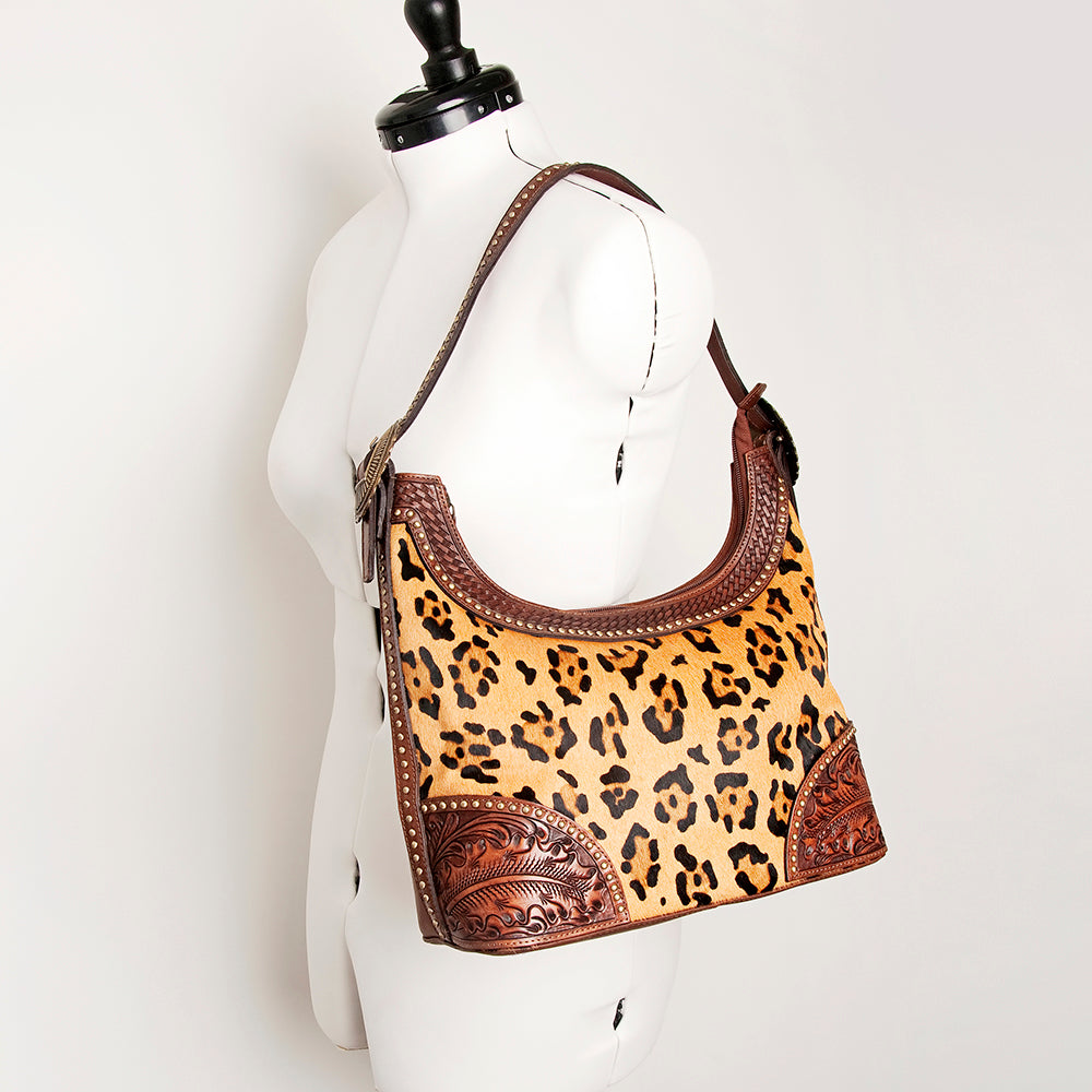 American Darling Hand-Tooled Hair-On Genuine Leather Hobo Bag