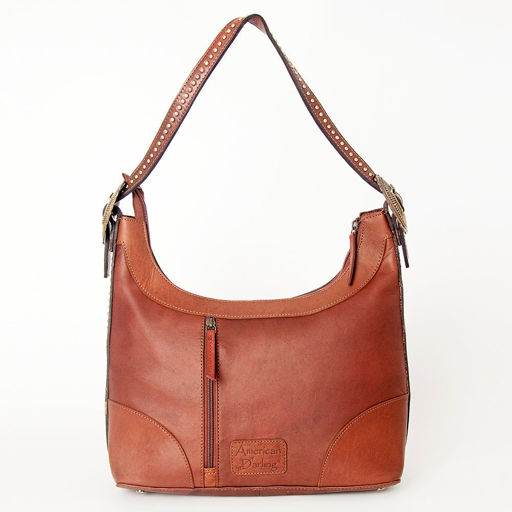 American Darling Hand-Tooled Hair-On Genuine Leather Hobo Bag