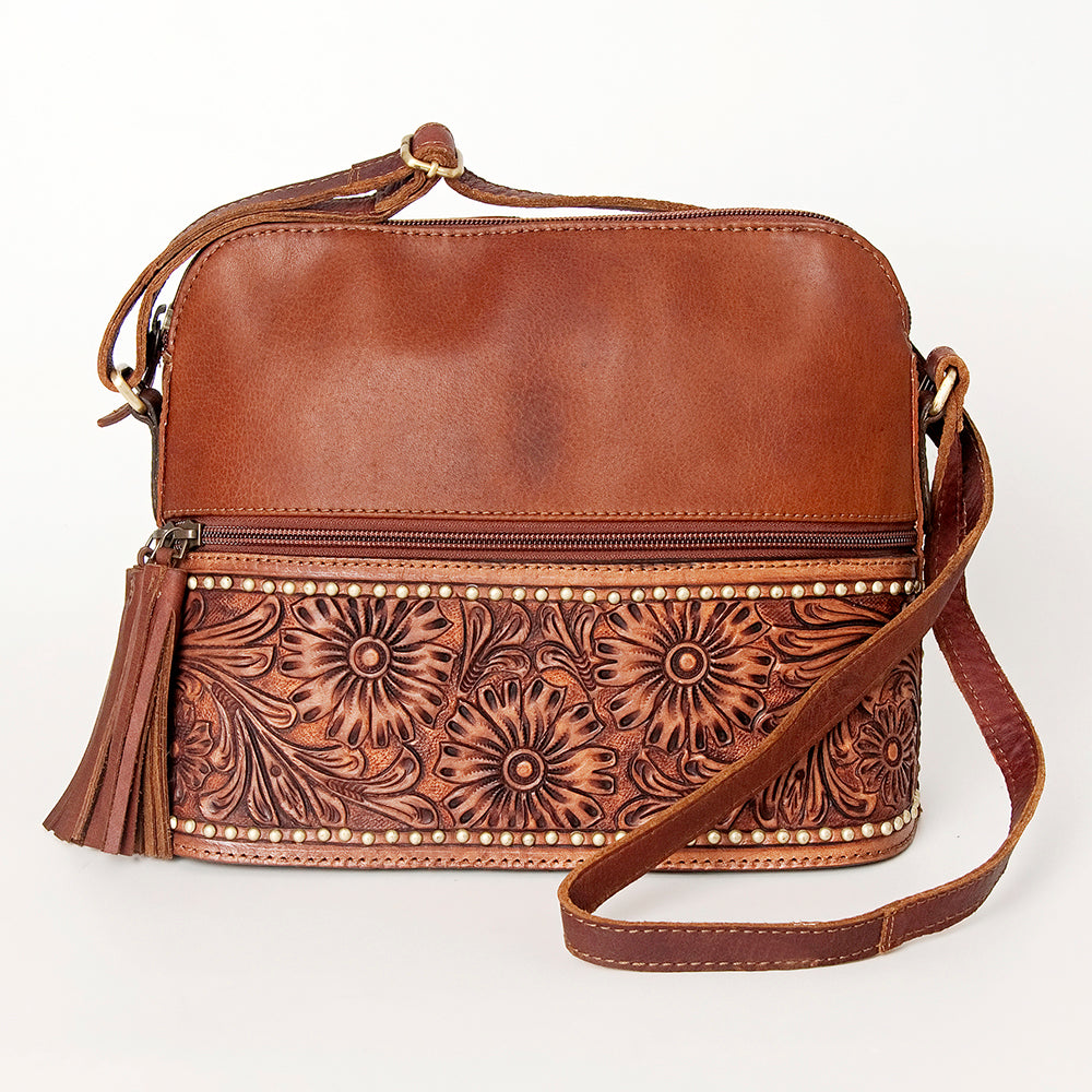 American Darling Crossbody Hand Tooled Hair-On Genuine Leather