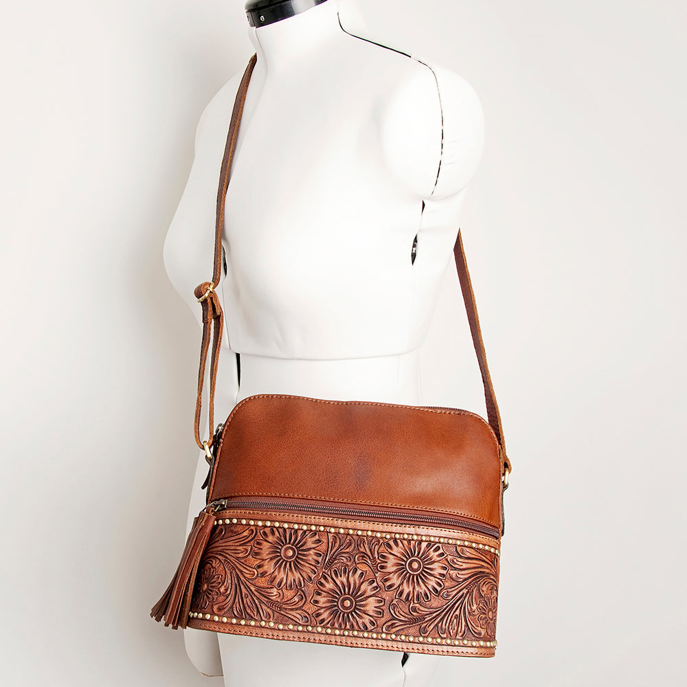 American Darling Crossbody Hand Tooled Hair-On Genuine Leather