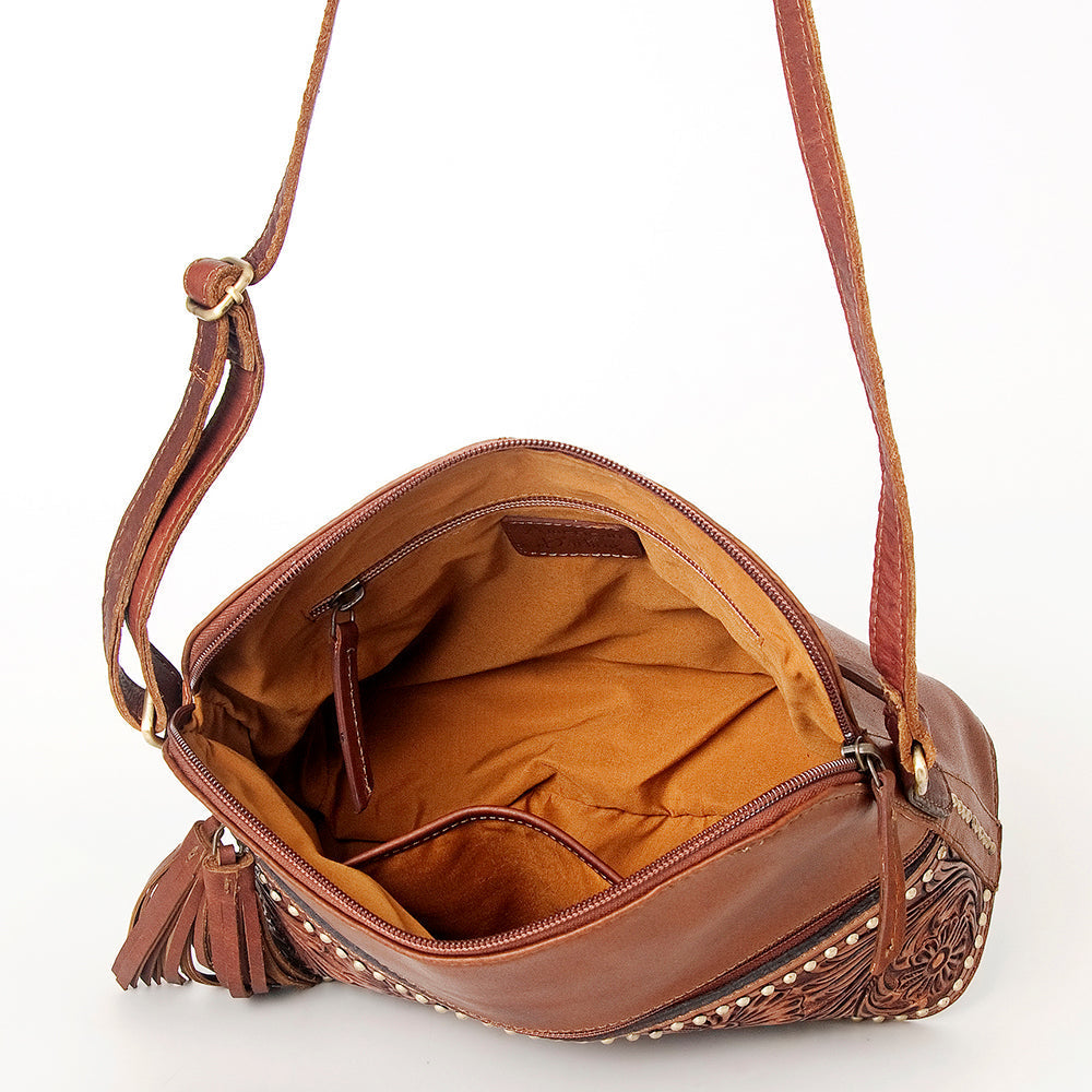 American Darling Crossbody Hand Tooled Hair-On Genuine Leather